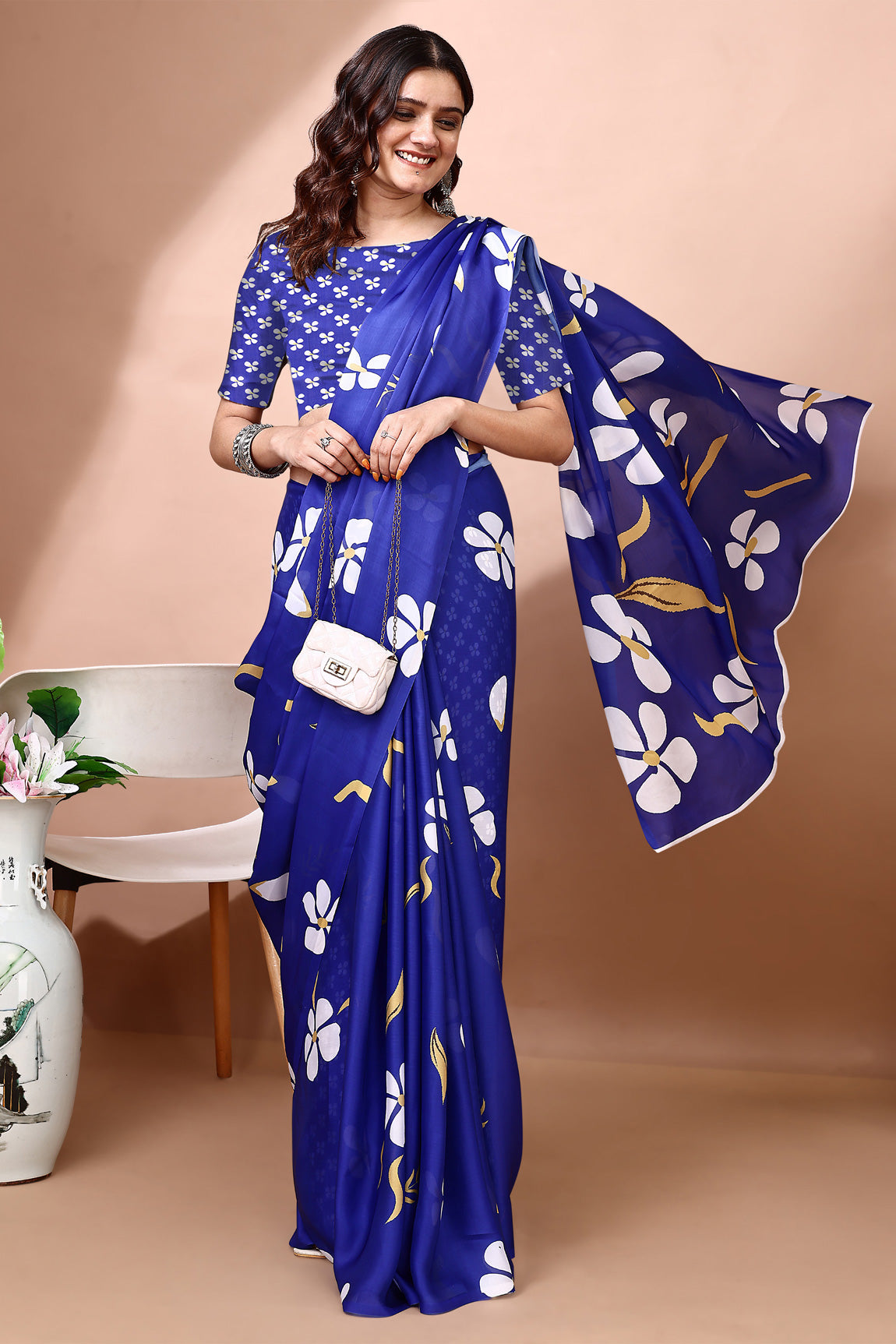 Stylish & Beautiful Satin Georgette Digitally Printed Party Wear Sarees with Blouse Piece