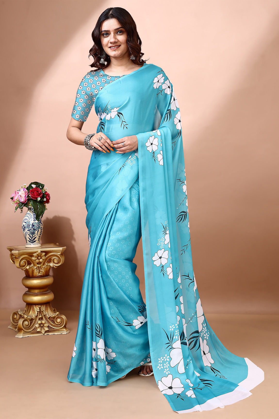 Stylish & Beautiful Satin Georgette Digitally Printed Party Wear Sarees with Blouse Piece