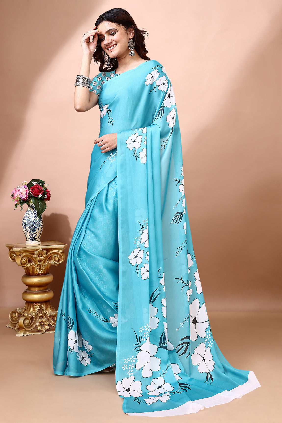 Stylish & Beautiful Satin Georgette Digitally Printed Party Wear Sarees with Blouse Piece