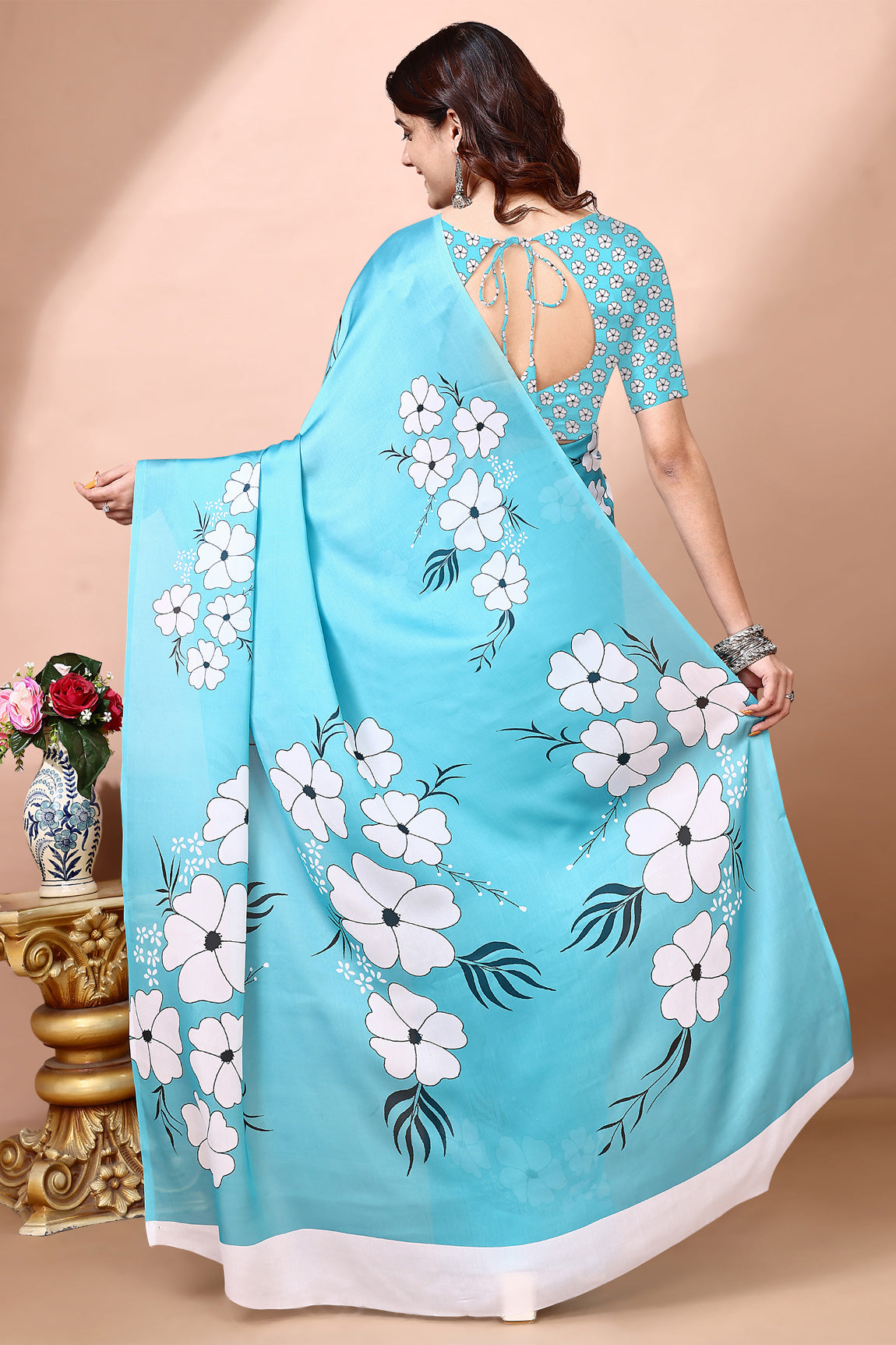Stylish & Beautiful Satin Georgette Digitally Printed Party Wear Sarees with Blouse Piece