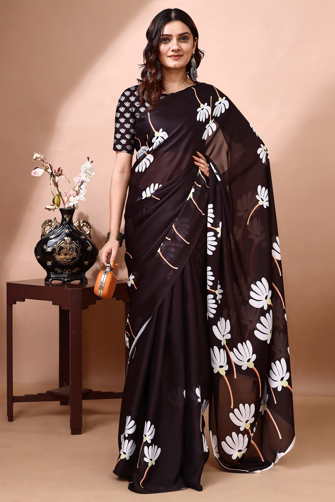 Stylish & Beautiful Satin Georgette Digitally Printed Party Wear Sarees with Blouse Piece