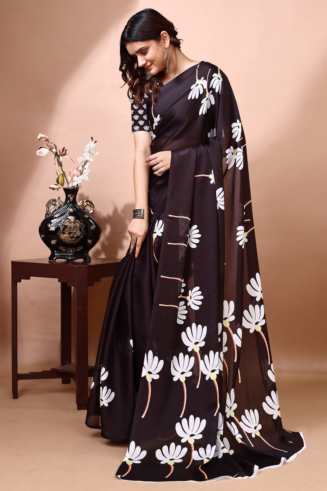 Stylish & Beautiful Satin Georgette Digitally Printed Party Wear Sarees with Blouse Piece
