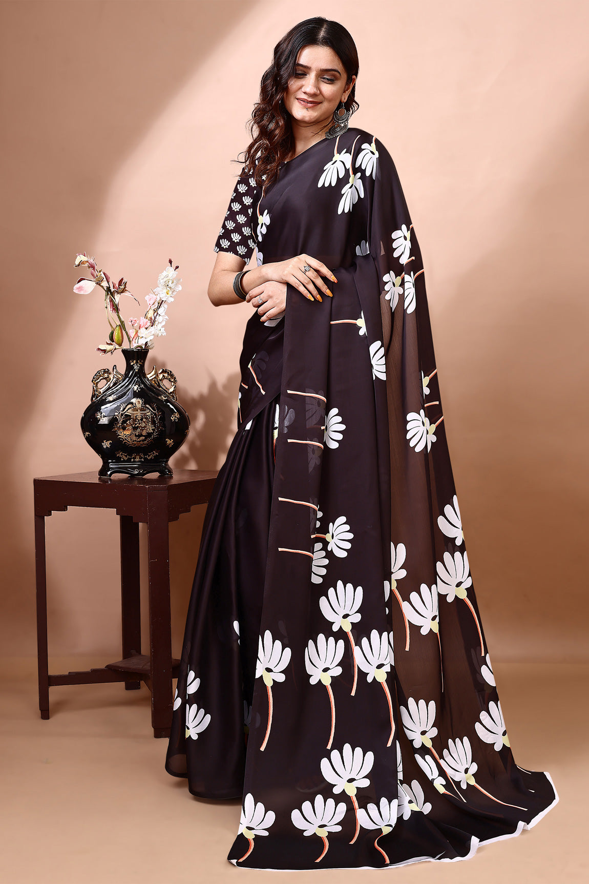 Stylish & Beautiful Satin Georgette Digitally Printed Party Wear Sarees with Blouse Piece