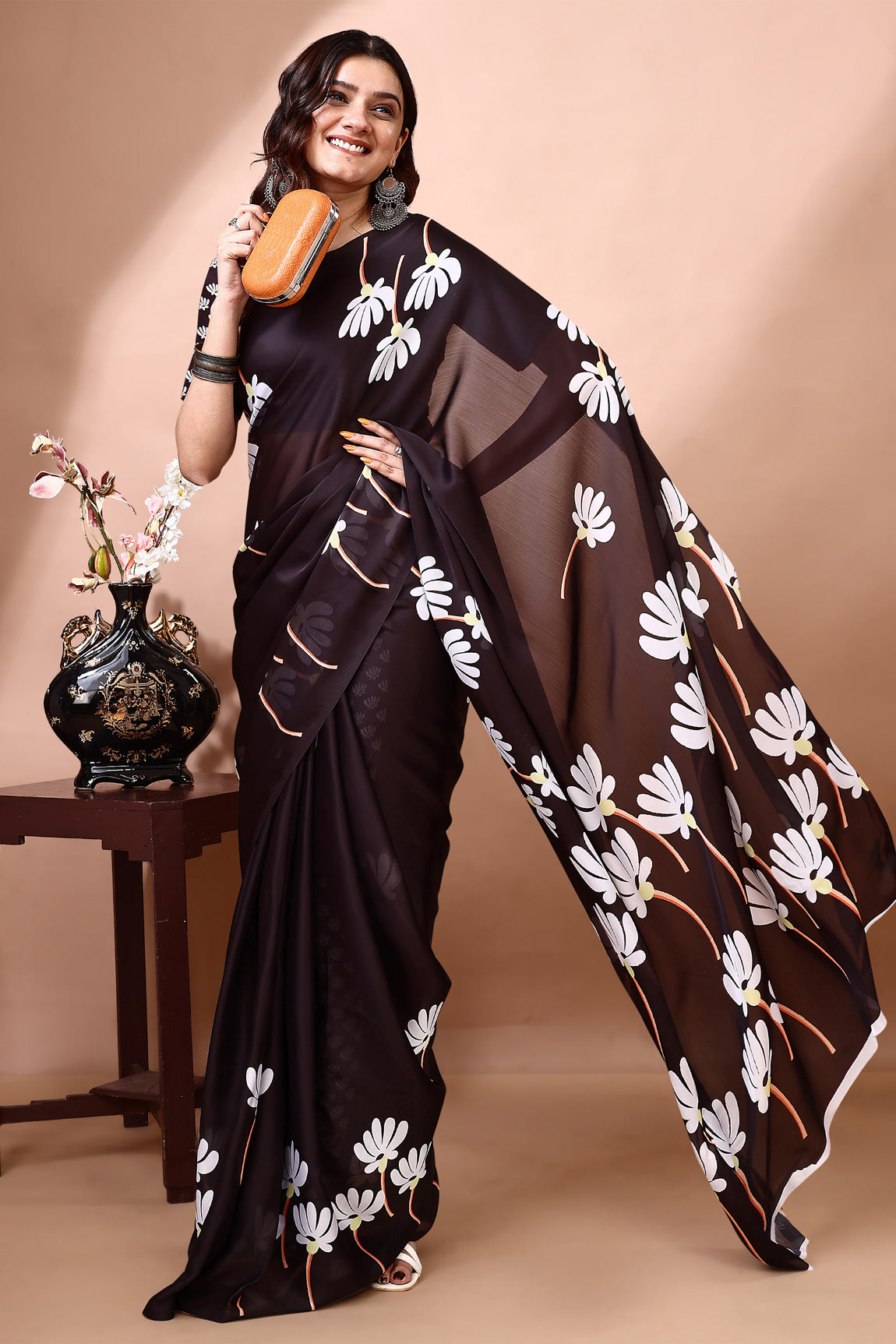 Stylish & Beautiful Satin Georgette Digitally Printed Party Wear Sarees with Blouse Piece