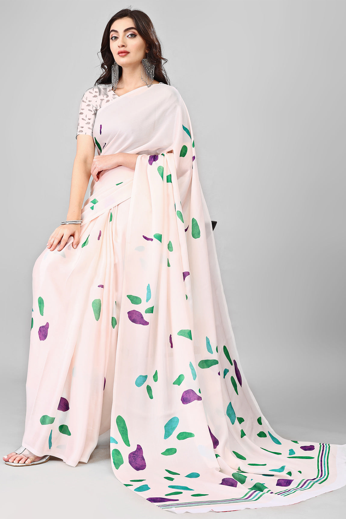 Molly Brown Stylish & Beautiful Satin Georgette Digitally Printed Party Wear Sarees with Blouse Piece