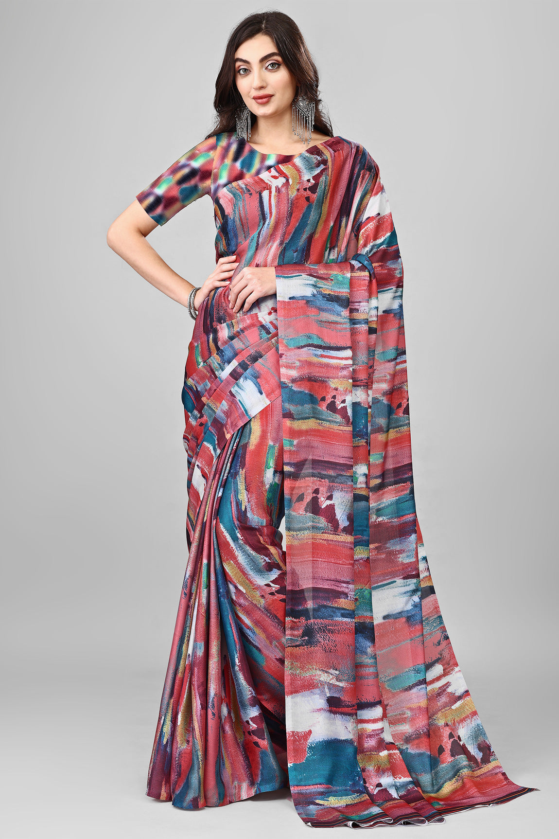 Molly Brown Stylish & Beautiful Satin Georgette Digitally Printed Party Wear Sarees with Blouse Piece