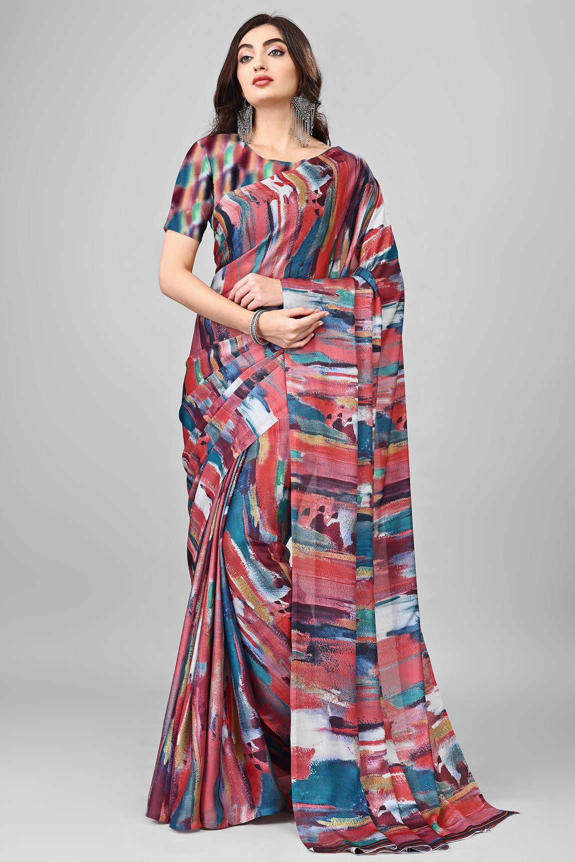 Molly Brown Stylish & Beautiful Satin Georgette Digitally Printed Party Wear Sarees with Blouse Piece