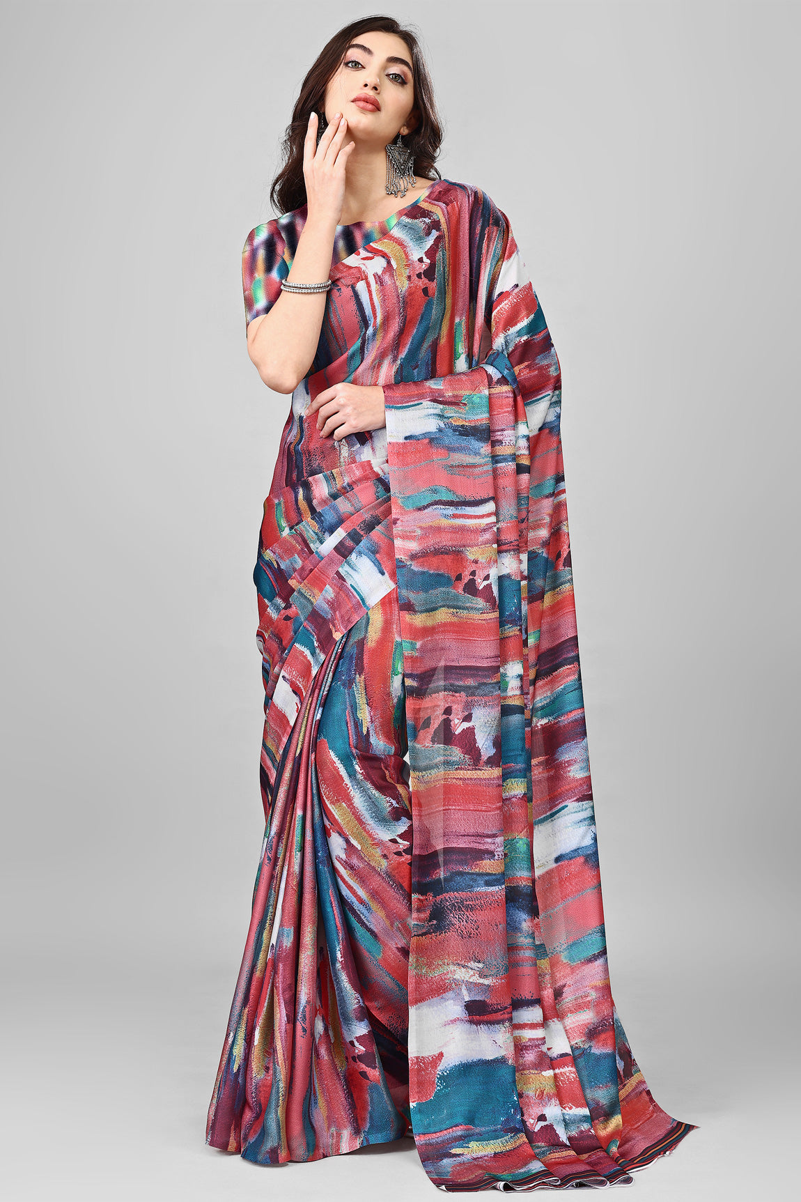 Molly Brown Stylish & Beautiful Satin Georgette Digitally Printed Party Wear Sarees with Blouse Piece