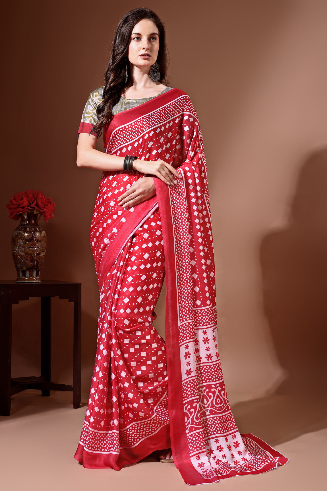 Stylish & Beautiful Satin Georgette Digitally Printed Party Wear Sarees with Blouse Piece