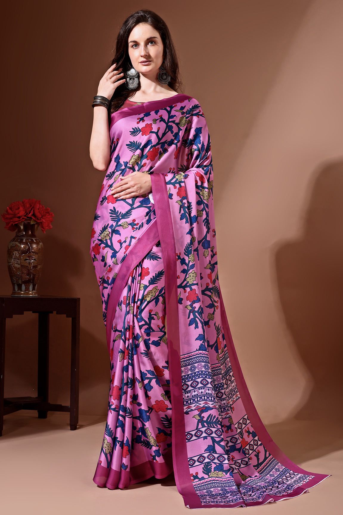 Stylish & Beautiful Satin Georgette Digitally Printed Party Wear Sarees with Blouse Piece