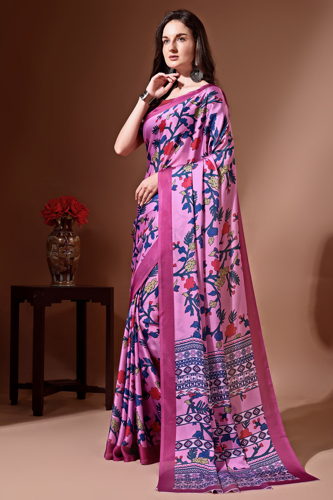 Stylish & Beautiful Satin Georgette Digitally Printed Party Wear Sarees with Blouse Piece