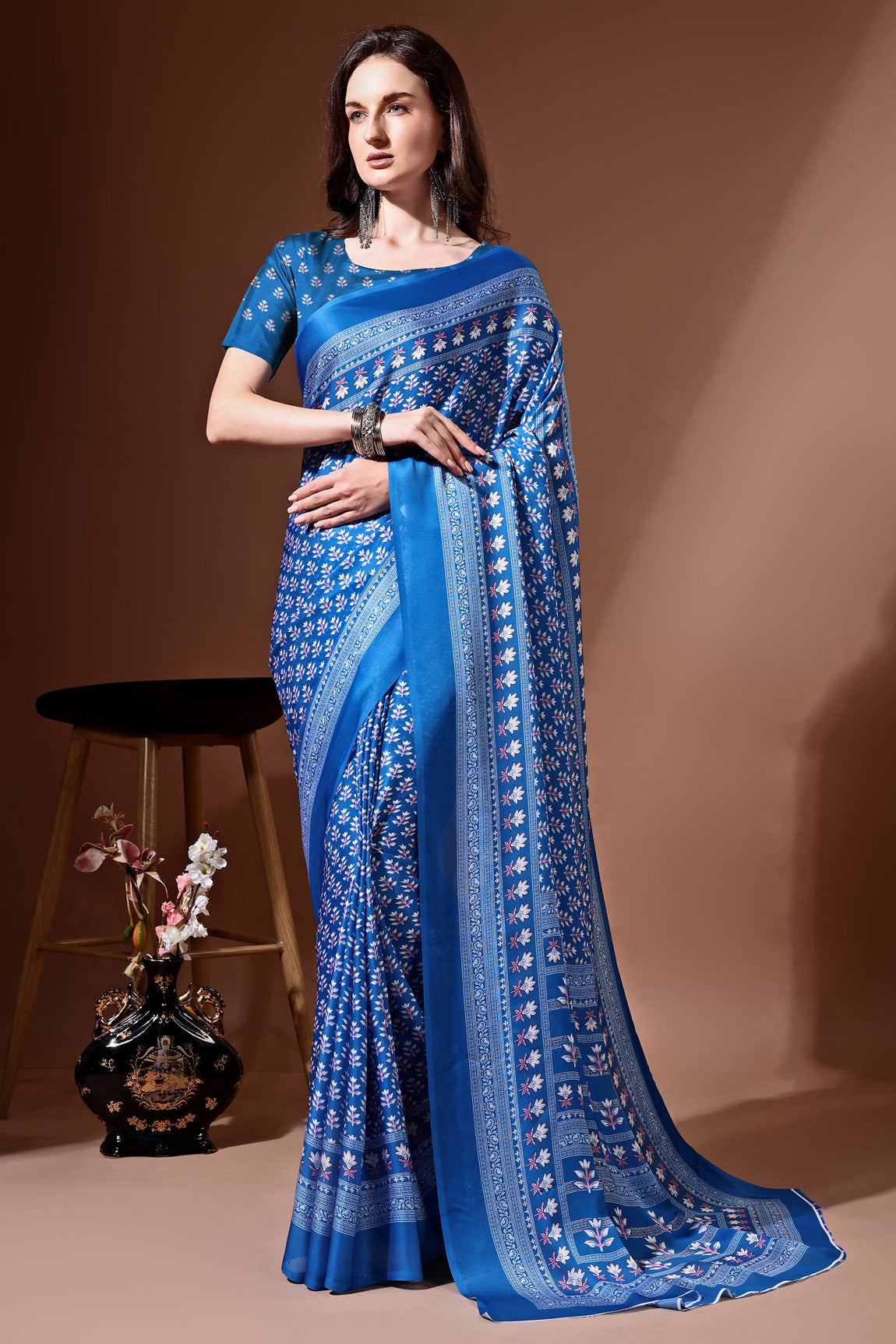 Stylish & Beautiful Satin Georgette Digitally Printed Party Wear Sarees with Blouse Piece