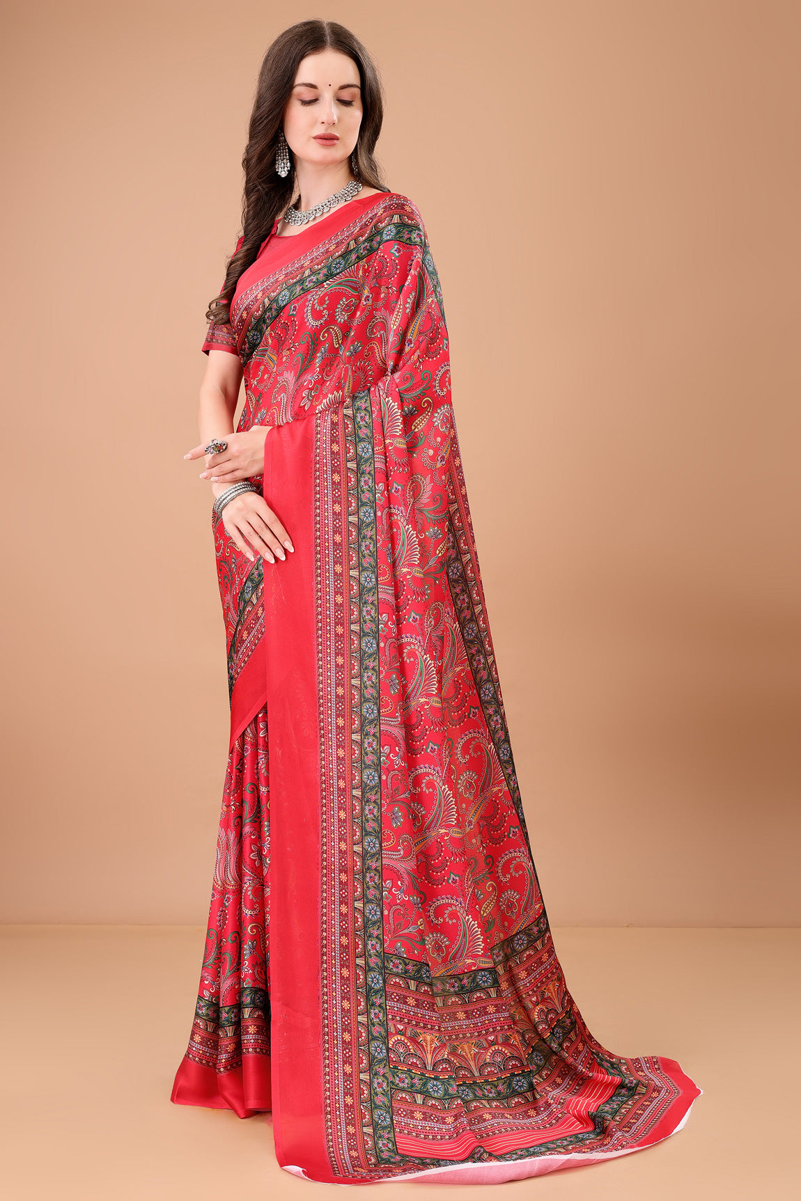 Stylish & Beautiful Satin Georgette Digitally Printed Party Wear Sarees with Blouse Piece