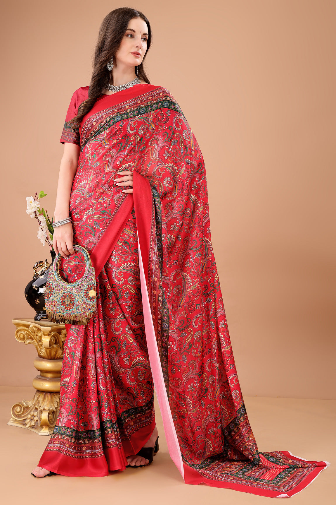Stylish & Beautiful Satin Georgette Digitally Printed Party Wear Sarees with Blouse Piece