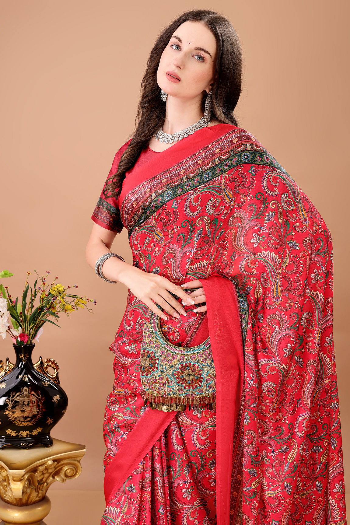 Stylish & Beautiful Satin Georgette Digitally Printed Party Wear Sarees with Blouse Piece