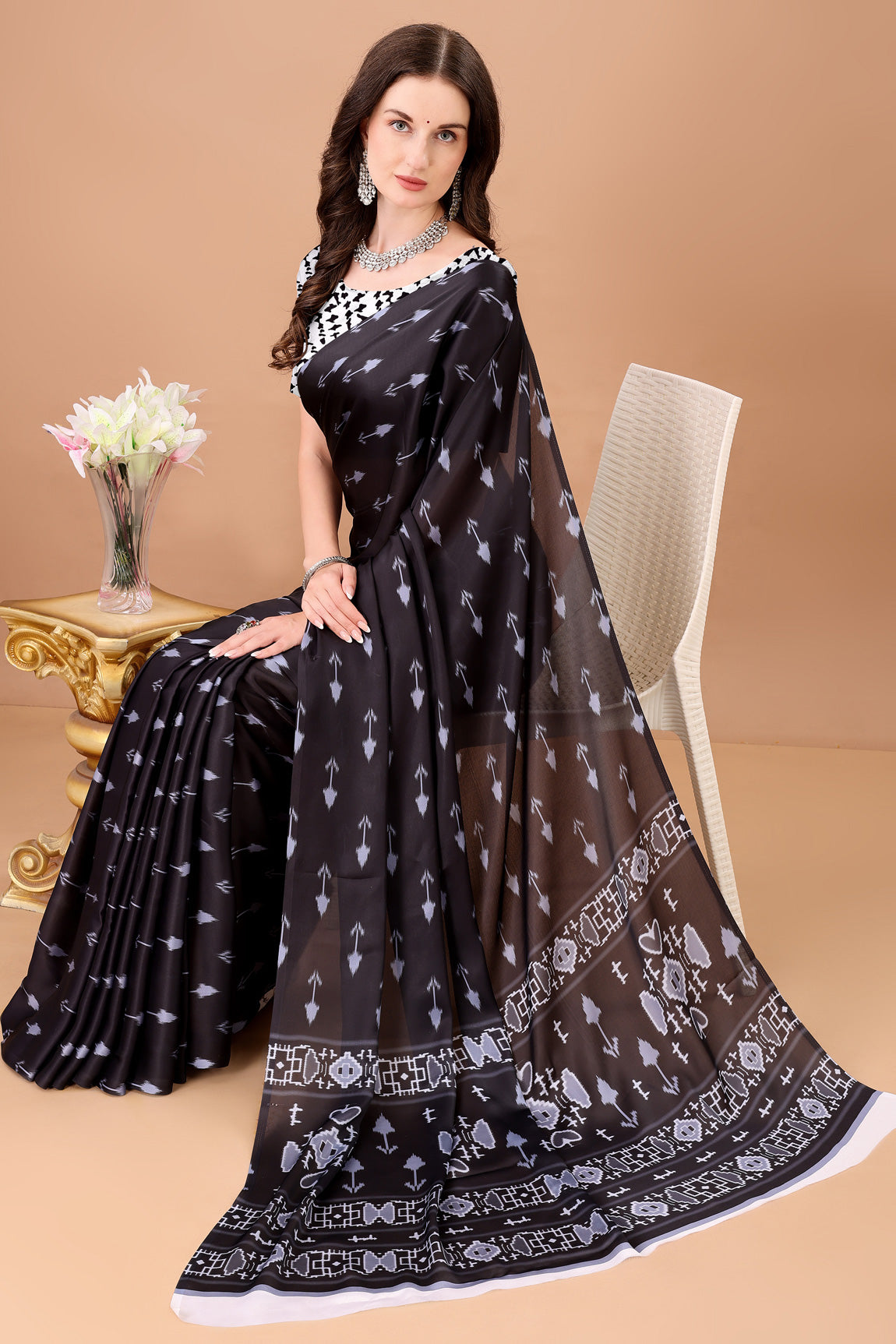 Stylish & Beautiful Satin Georgette Digitally Printed Party Wear Sarees with Blouse Piece