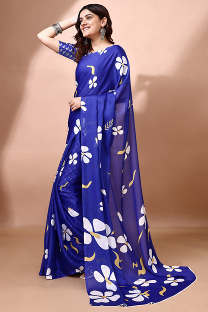 Stylish & Beautiful Satin Georgette Digitally Printed Party Wear Sarees with Blouse Piece