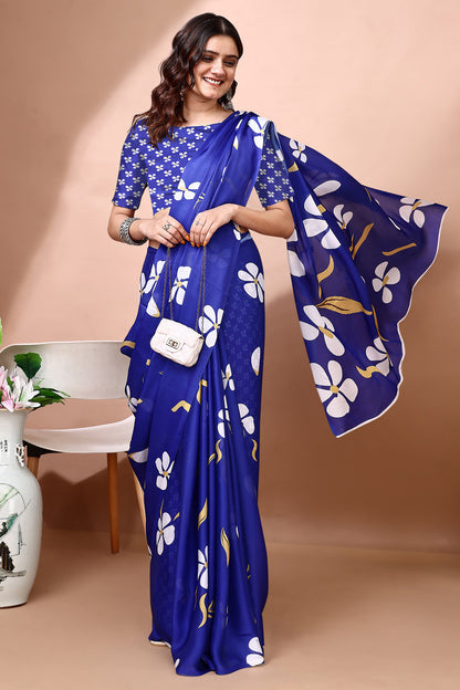 Stylish & Beautiful Satin Georgette Digitally Printed Party Wear Sarees with Blouse Piece