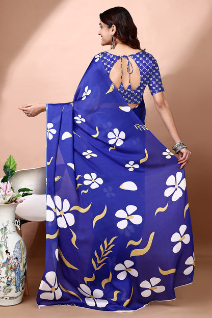 Stylish & Beautiful Satin Georgette Digitally Printed Party Wear Sarees with Blouse Piece