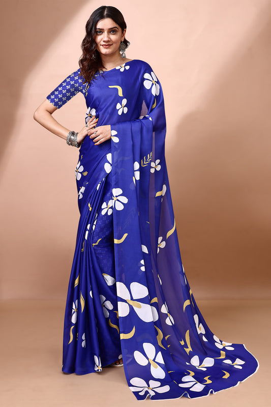 Stylish & Beautiful Satin Georgette Digitally Printed Party Wear Sarees with Blouse Piece