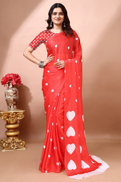 Stylish & Beautiful Satin Georgette Digitally Printed Party Wear Sarees with Blouse Piece