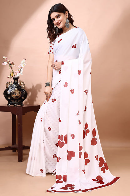 Stylish & Beautiful Satin Georgette Digitally Printed Party Wear Sarees with Blouse Piece