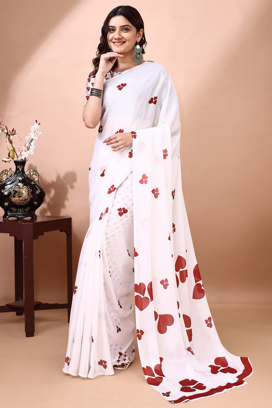Stylish & Beautiful Satin Georgette Digitally Printed Party Wear Sarees with Blouse Piece