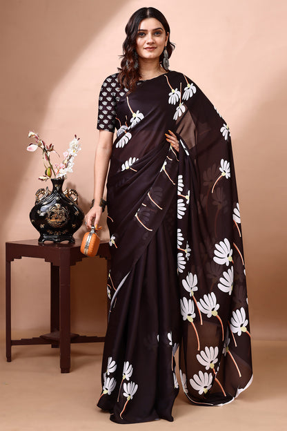Stylish & Beautiful Satin Georgette Digitally Printed Party Wear Sarees with Blouse Piece