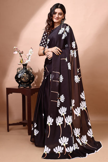 Stylish & Beautiful Satin Georgette Digitally Printed Party Wear Sarees with Blouse Piece