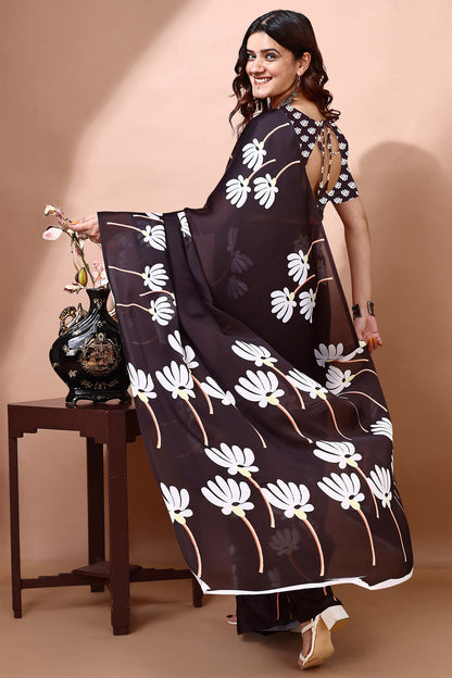 Stylish & Beautiful Satin Georgette Digitally Printed Party Wear Sarees with Blouse Piece