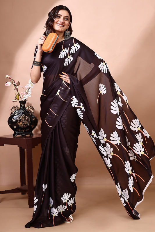 Stylish & Beautiful Satin Georgette Digitally Printed Party Wear Sarees with Blouse Piece