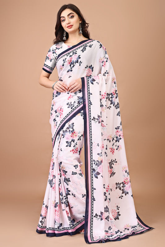 Stylish & Beautiful Satin Georgette Digitally Printed Party Wear Sarees with Blouse Piece