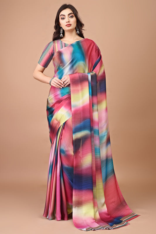 Molly Brown Stylish & Beautiful Satin Georgette Digitally Printed Party Wear Sarees with Blouse Piece