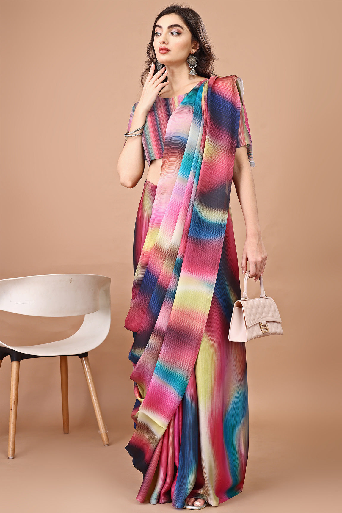 Molly Brown Stylish & Beautiful Satin Georgette Digitally Printed Party Wear Sarees with Blouse Piece