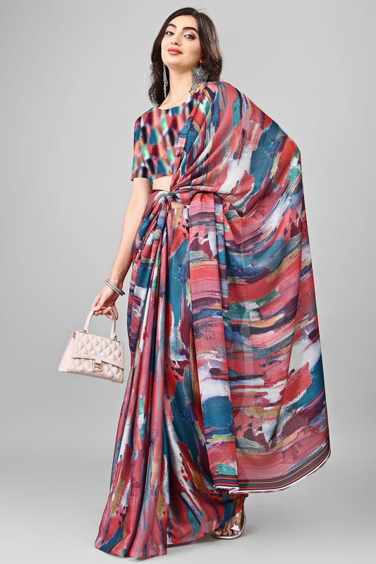 Molly Brown Stylish & Beautiful Satin Georgette Digitally Printed Party Wear Sarees with Blouse Piece