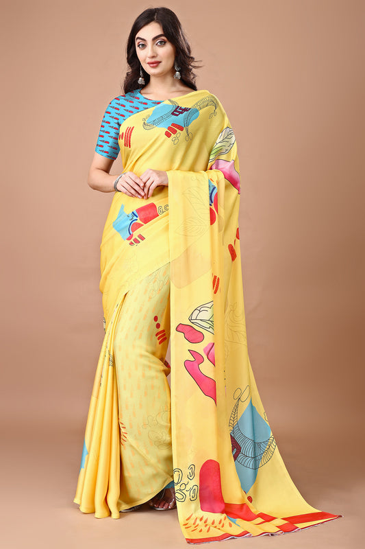Molly Brown Stylish & Beautiful Satin Georgette Digitally Printed Party Wear Sarees with Blouse Piece