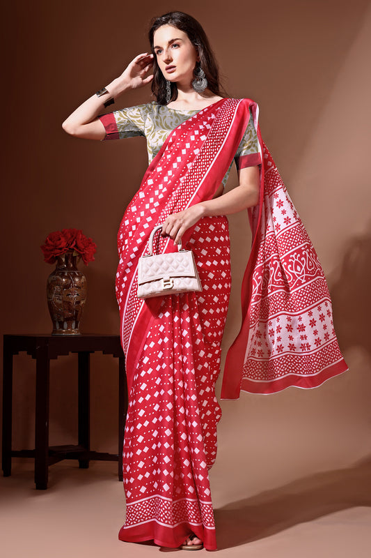 Stylish & Beautiful Satin Georgette Digitally Printed Party Wear Sarees with Blouse Piece