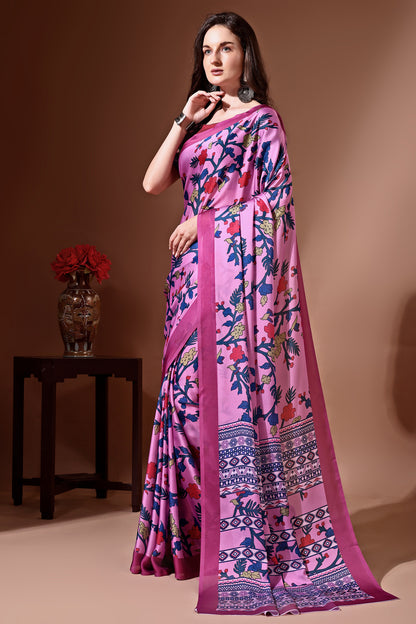 Stylish & Beautiful Satin Georgette Digitally Printed Party Wear Sarees with Blouse Piece
