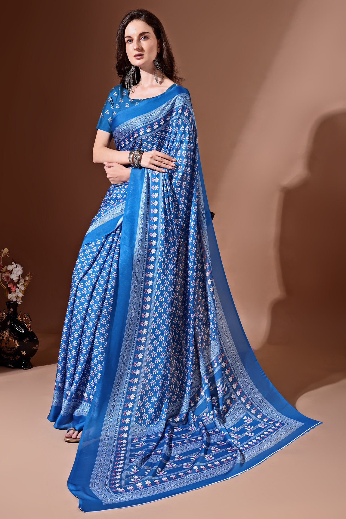 Stylish & Beautiful Satin Georgette Digitally Printed Party Wear Sarees with Blouse Piece