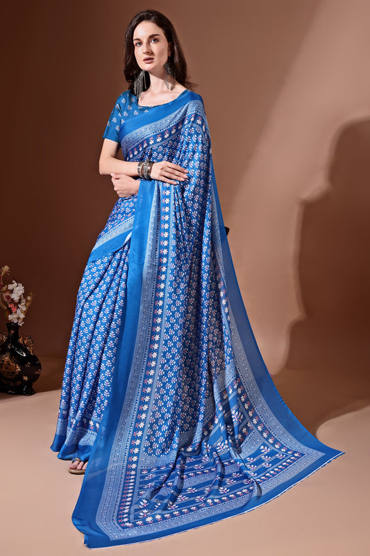 Stylish & Beautiful Satin Georgette Digitally Printed Party Wear Sarees with Blouse Piece