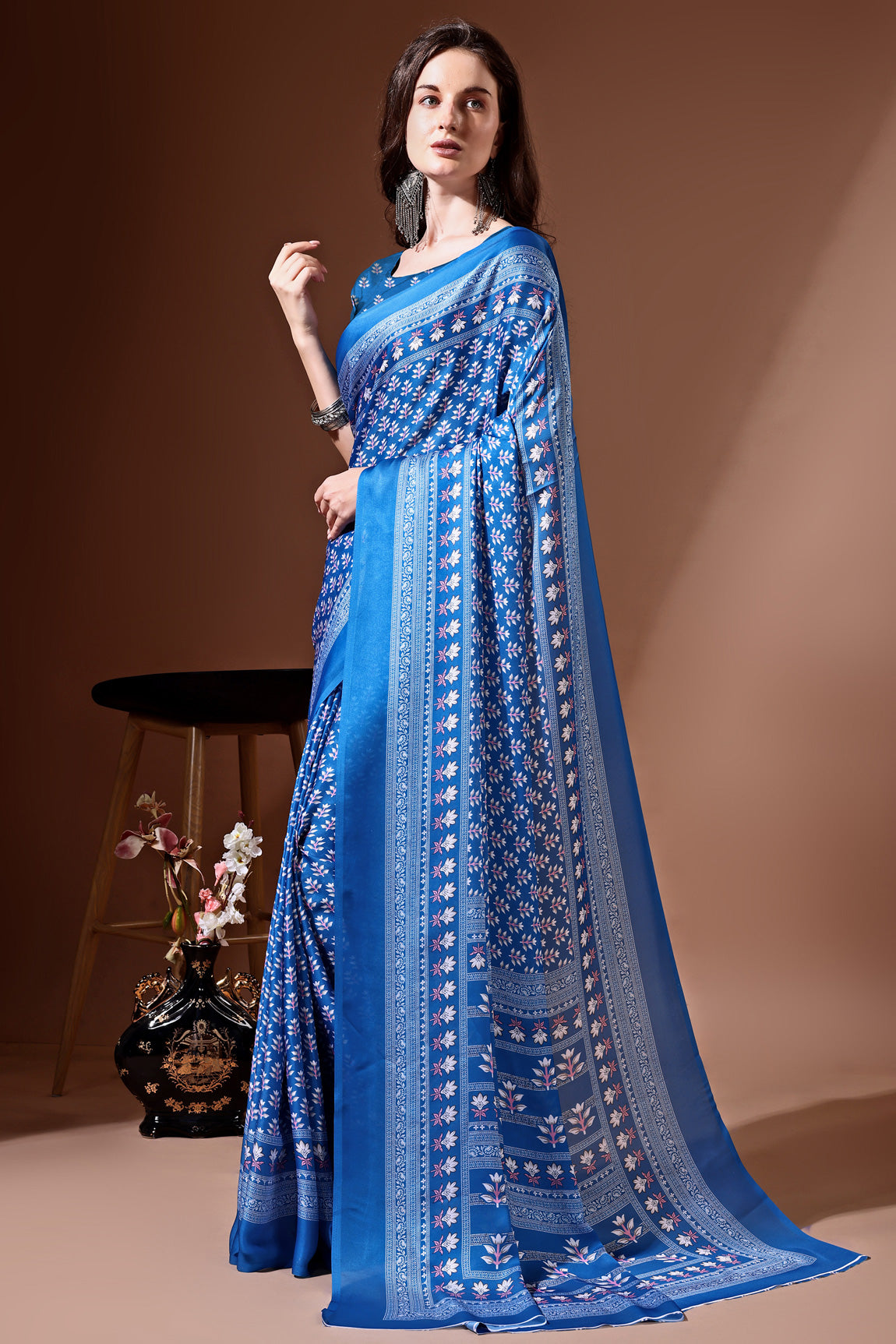 Stylish & Beautiful Satin Georgette Digitally Printed Party Wear Sarees with Blouse Piece