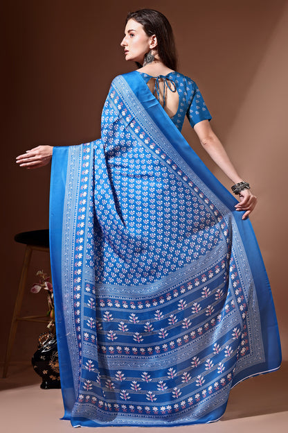 Stylish & Beautiful Satin Georgette Digitally Printed Party Wear Sarees with Blouse Piece