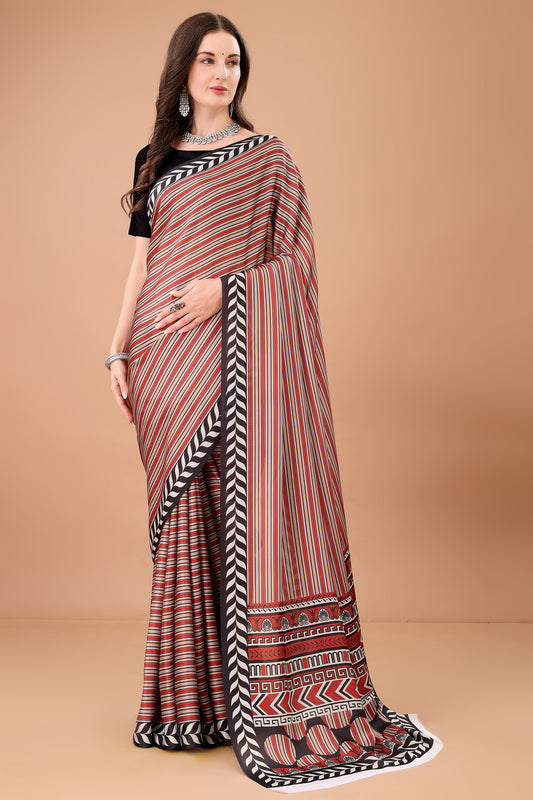 Stylish & Beautiful Satin Georgette Digitally Printed Party Wear Sarees with Blouse Piece