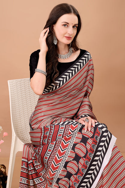 Stylish & Beautiful Satin Georgette Digitally Printed Party Wear Sarees with Blouse Piece