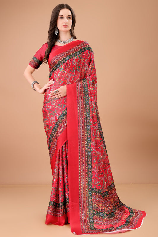 Stylish & Beautiful Satin Georgette Digitally Printed Party Wear Sarees with Blouse Piece