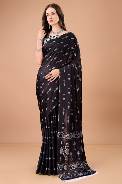 Stylish & Beautiful Satin Georgette Digitally Printed Party Wear Sarees with Blouse Piece