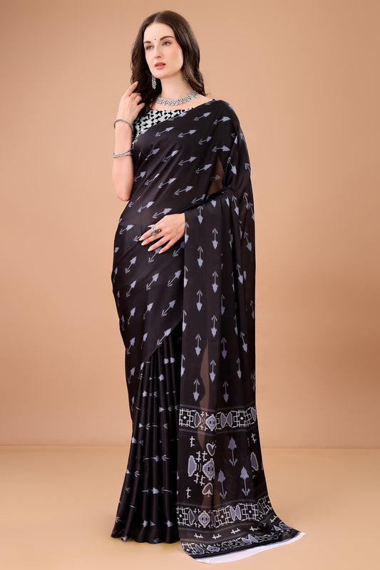 Stylish & Beautiful Satin Georgette Digitally Printed Party Wear Sarees with Blouse Piece