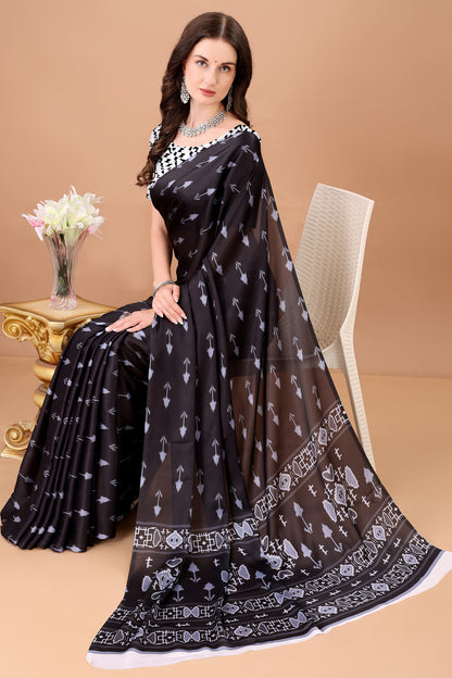 Stylish & Beautiful Satin Georgette Digitally Printed Party Wear Sarees with Blouse Piece