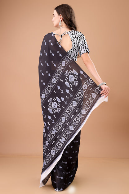 Stylish & Beautiful Satin Georgette Digitally Printed Party Wear Sarees with Blouse Piece